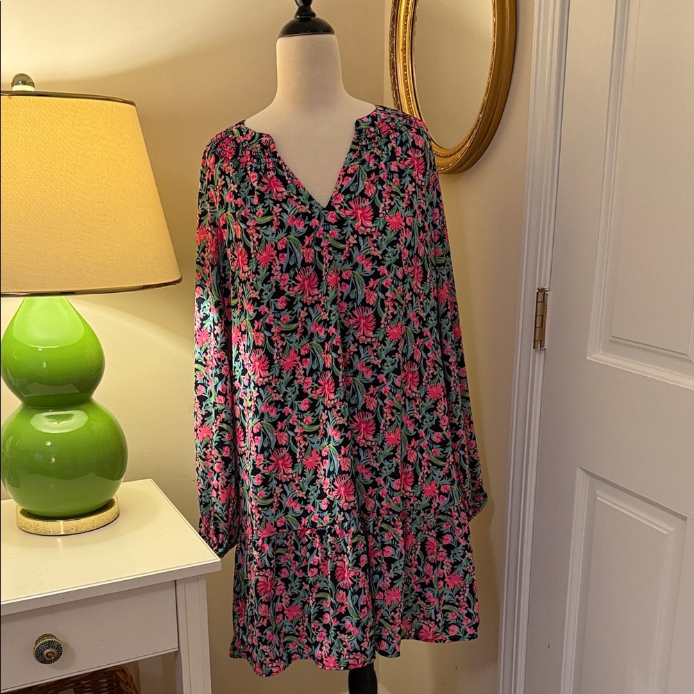 Lilly Pulitzer Vibrant Floral Long Sleeve Dress - Pink and Green